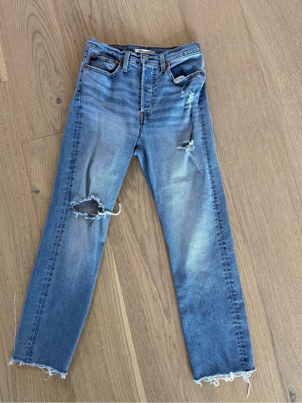 Levi's Wedgie Straight Leg Medium Blue Distressed Jeans